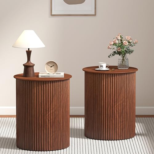 Small Round Side Table Fluted Night Stand Set of 2 (2 Count)