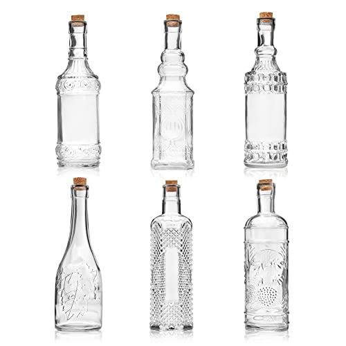 Assorted Clear Glass Bottles with Corks (6 Count)