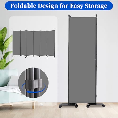 Room Divider 6FT 6 Panel Folding Room Partition with Lockable Wheels