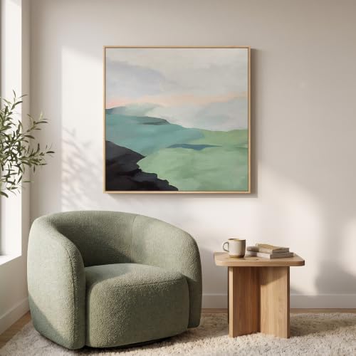 Large Framed Modern Neutral Green Abstract Landscape Wall Art