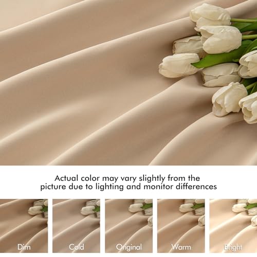 Beige Back Tab Blackout Curtains 52x72 Inches Long 2 Panels Set (2 Count)