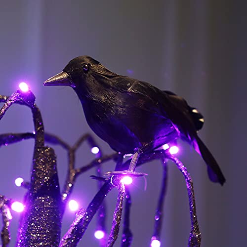 6 Pack Halloween Black Feathered Crows (6 Count)