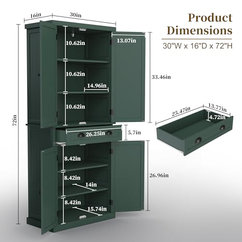 72" Tall Freestanding Pantry & Kitchen Storage Cabinet