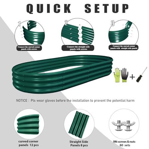 6 Pack 6x3x1FT Galvanized Raised Garden Bed Kit Oval Metal Ground Planter Box Outdoor Bottomless Planter Raised Beds for Vegetables Flowers Herbs Fruits