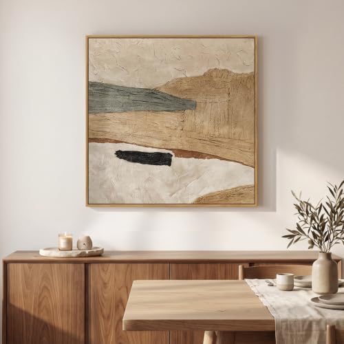 Framed Neutral Organic Abstract Canvas Wall Art for Dining Room