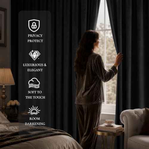 Grey Blackout Velvet Curtains Drapes 96 Inch Long 52"x96" Bedroom (2 Count)