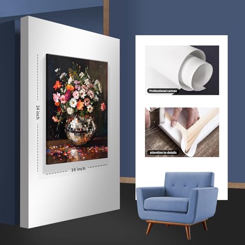 Colorful Moody Florals Disco Ball Canvas Wall Art