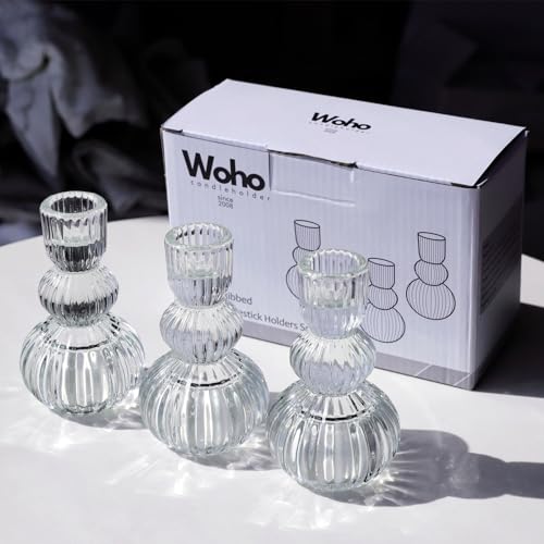 Clear Ribbed Candlestick Holders 4.3" H Set of 6 for Wedding Table