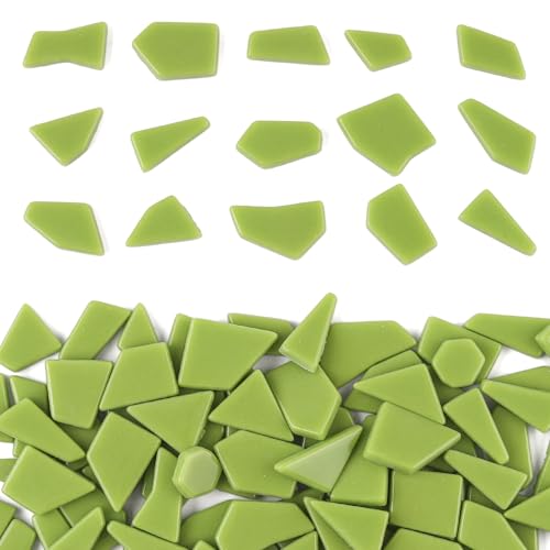 200g Green Glass Mosaic Tiles for Crafts Bulk (7.05 Ounce)