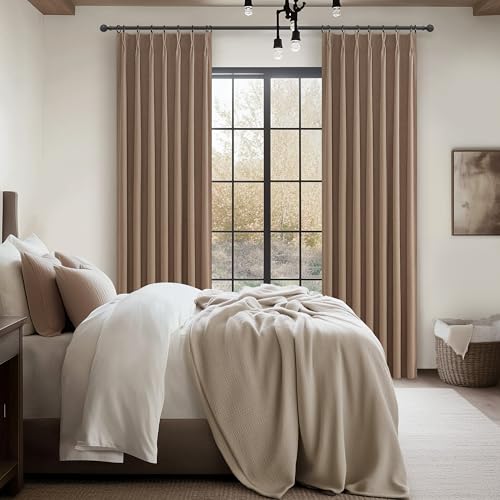 92 Inch Blackout Curtains for Living Room Thermal Noise Reduction Sliding Door Total Two Burg Country Style Linen Window Drapes for Track System Pinch Pleat