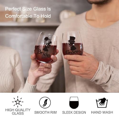 Gothic Halloween Wedding Bride Groom Wine Glass with Gift Box