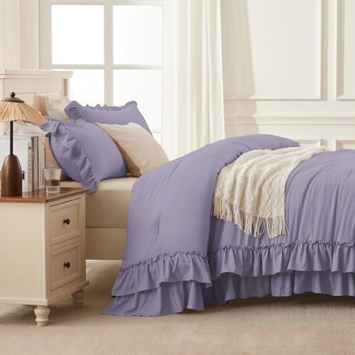Grayish Purple Ruffle Full Size Comforter Set
