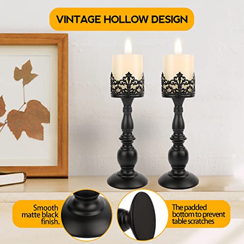 Candle Holders for Pillar Candles Gothic Matte Black Vintage Tall Candle Holders Set of 2 Decorative Large Table Centerpieces Candle Stand Decor (2 Count)