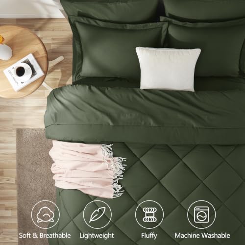 King Comforter Set 102"x90" Dark Green
