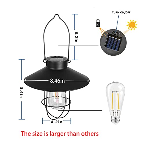Solar Lantern Outdoor Hanging Light Metal Solar Lamp with Warm White Edison Bulb Design for Garden Yard Patio Proch Decor