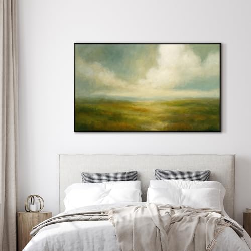 36"x60" Extra Large Framed Wall Art Soft Pastel Hills Dreamy Landscape Illustration for Home Living Room Bedroom Decor