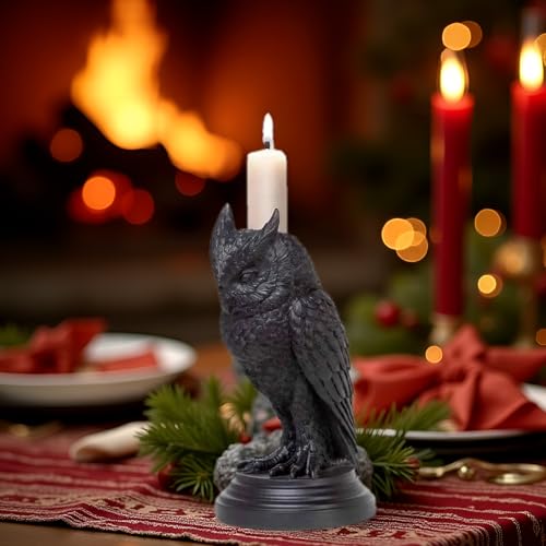 Gothic Black Owl Candle Holder Statue