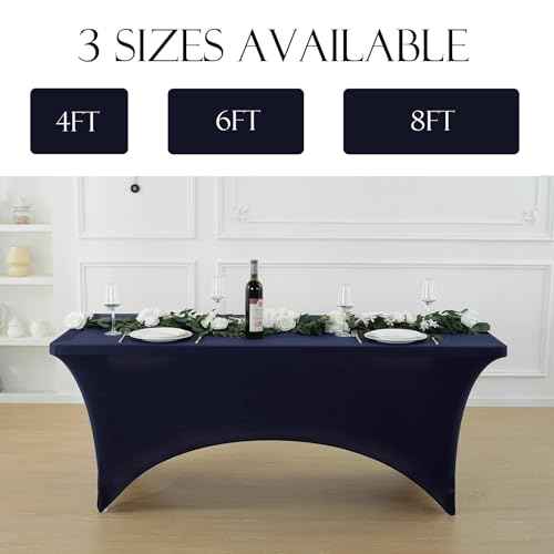 2 Pack 8ft Navy Blue Spandex Tablecloth Fitted Stretch Cover Rectangle Universal Fit for Folding Tables Wrinkle (2 Count)
