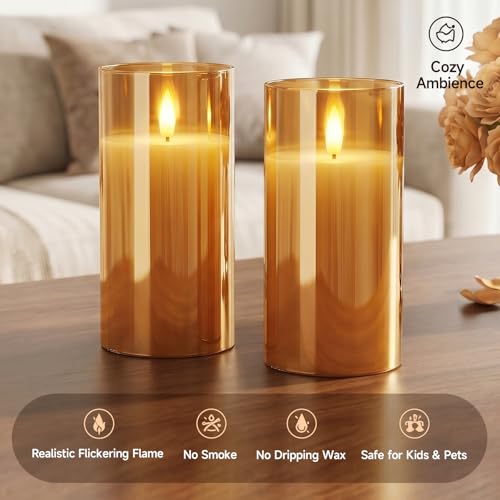 Amber Glass Flameless Candles (2 Count)