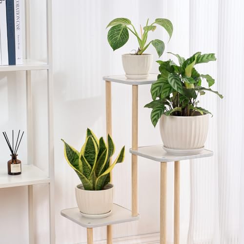 4/5/6 Inches White Ceramic Plant Pots with Drainage Holes and Saucer (3 Count)