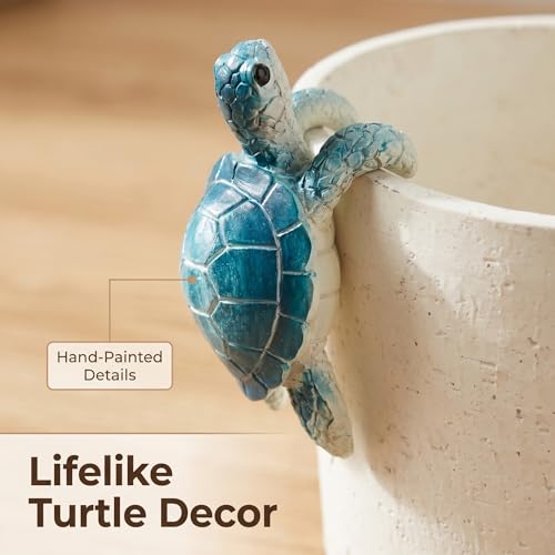 Ceramic Plant Pot with Resin Climbing Tortoise Figure