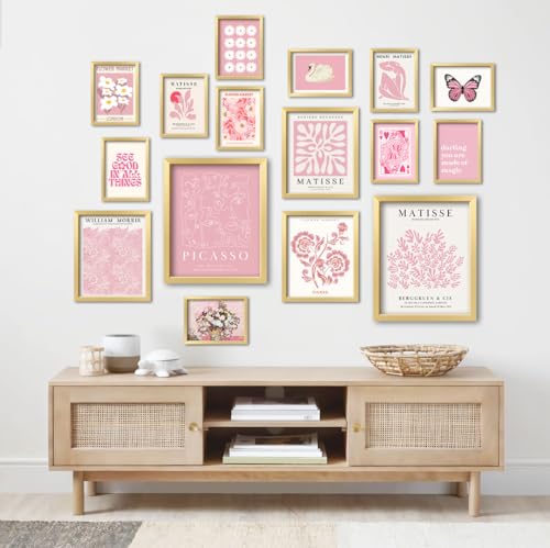16 PCS Framed Pink Wall Art Decor (16 Count)