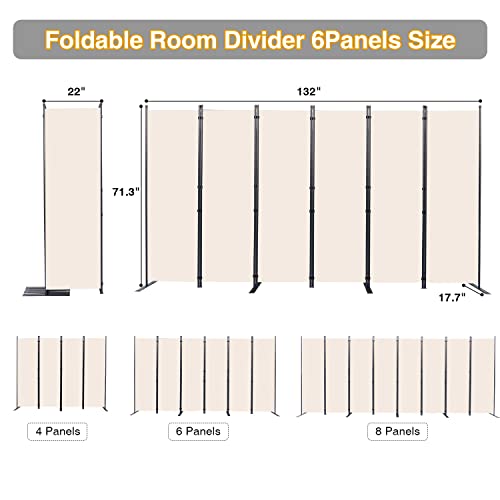 Room Divider 6 Panel Folding Privacy Screens with Wider Feet