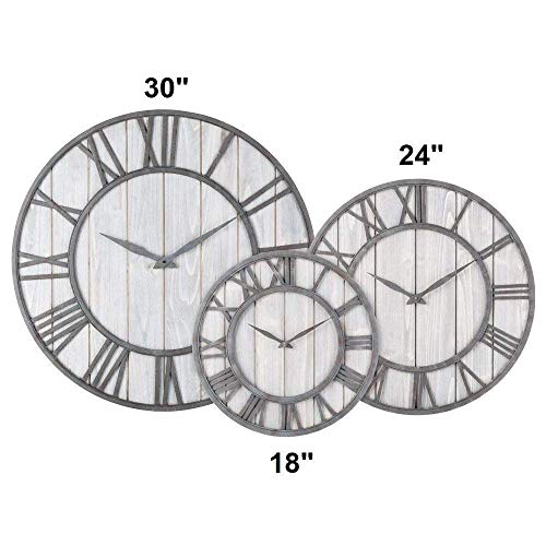 30 inch Farmhouse Metal & Solid Wood Noiseless Wall Clock