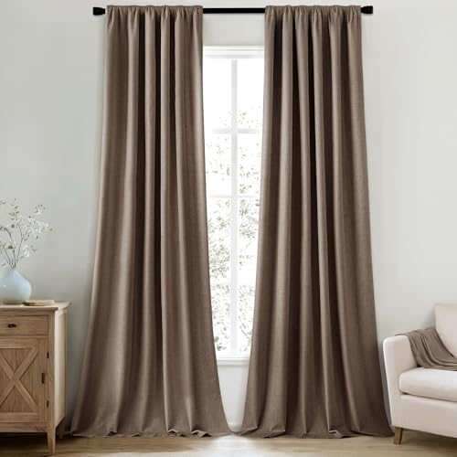 100% Blackout Back Tab Pleat Linen Curtains 50" Wx102 L (2 Count)