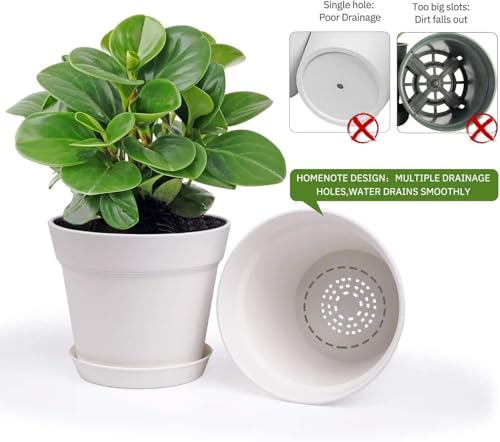6 7.5 Inch Plastic Planters with Drainage Holes and Trays (10 Count)