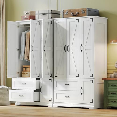 Armoire Wardrobe Closet 71" with 4 Doors & 2 Drawers