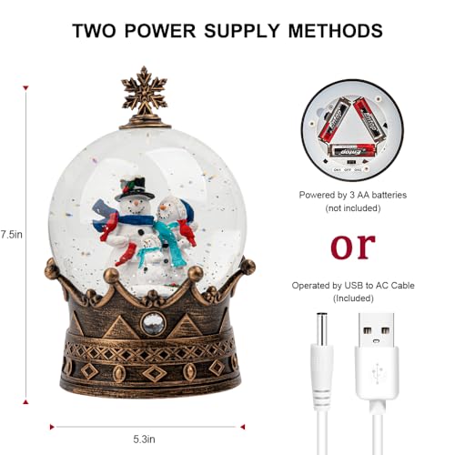 Christmas Snow Globe Lantern Water Glittering Snowman Family Crown with Music