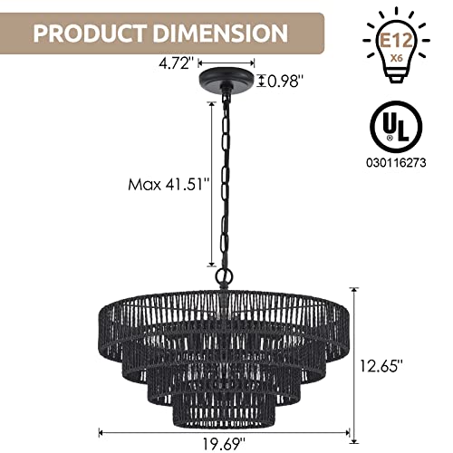 20” Hand Woven Rattan Chandelier 6