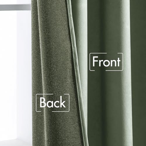 Sage Green Velvet Pinch Pleat Blackout Curtains W52 X L120 Inches (2 Count)