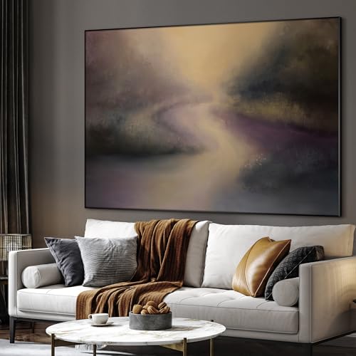 46"x60" Extra Large Framed Wall Art Golden Light River Path Dreamy Impressionist Landscape Illustration for Home Living Room Bedroom Decor