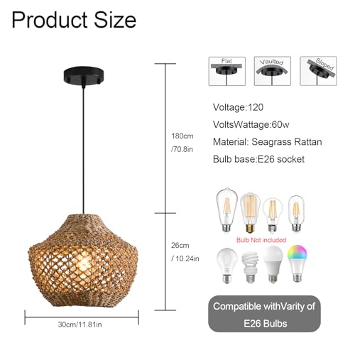2 Pack Rattan Pendant Light (2 Count)