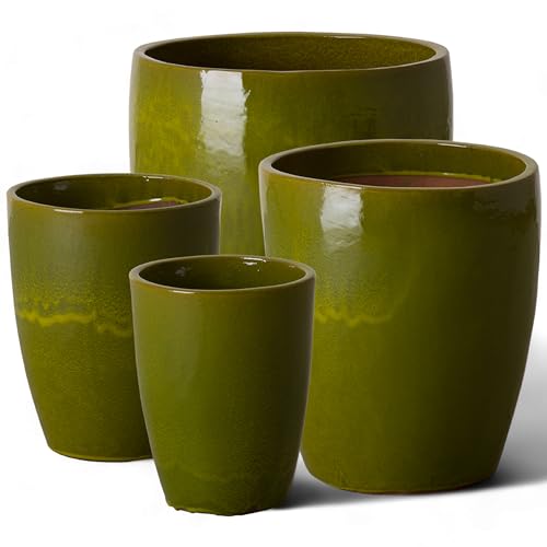 Emissary Bullet 9.5 in. Green Ceramic Round Planter