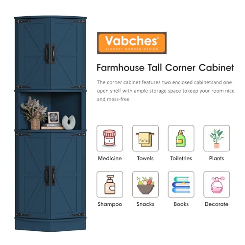 64.8" Tall Farmhouse Corner Cabinet with 4 Doors and 5 Storage Shelves