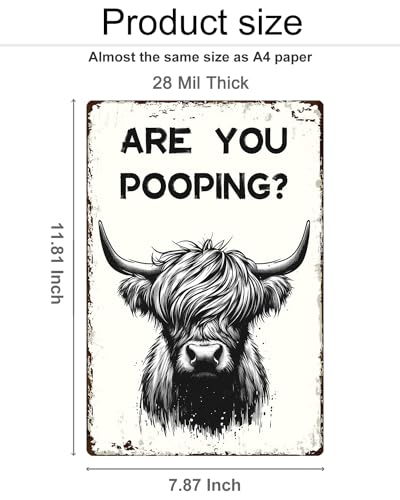 Highland Cow Are You Pooping Metal Sign Bathroom Decor 8x12"