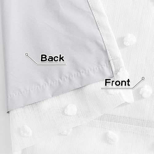 100% White Blackout Curtains for Girls Bedroom 90 Inch Long Total Light Blocking Curtains for Living Room 2 Panels Room Darkening Grommet Window Drapes with White Pom Pom Sheer 50W x 90L (50 Count)