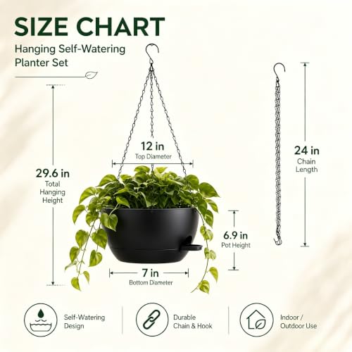 12 Inch Self Watering Hanging Planters (2 Count)