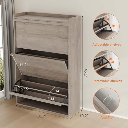 Shoe Cabinet with 3 Flip Drawers