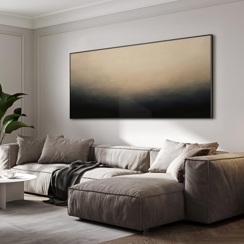 24"x46" Extra Large Framed Wall Art Soft Cream and Dark Abstract Landscape Illustration for Home Living Room Bedroom Decor