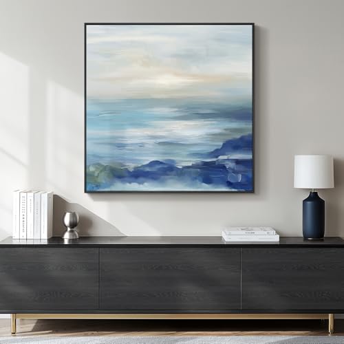Large Framed Blue Abstract Wall Art Decor