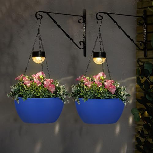 2 Packs Solar Hanging Basket Planters for Plants Outdoor