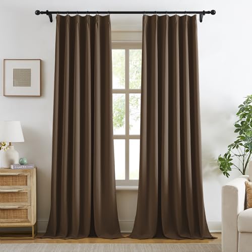 Brown Pinch Pleat Curtains Blackout 95 Inches Long 2 PCs