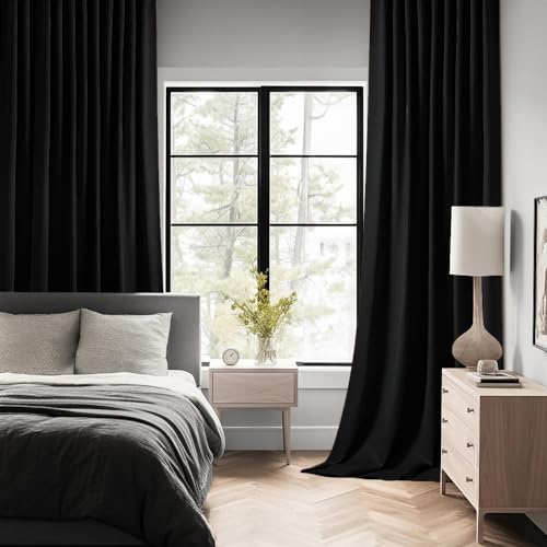 Black Back Tab Blackout Curtains 52x95 Inch Length 2 Panels Set (2 Count)