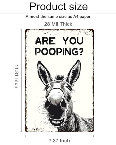 Donkey Are You Pooping Metal Tin Sign Vintage Bathroom Decor 8x12"