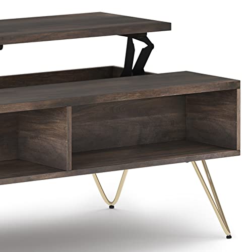 Hunter SOLID MANGO WOOD and Metal 48 inch Wide Rectangle Industrial Lift Top Coffee Table in Ebony for the Living Room and Family Room
