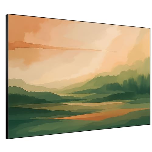60"x72" Extra Large Framed Wall Art Serene Green Mountains Horizon Landscape Illustration for Home Living Room Bedroom Decor